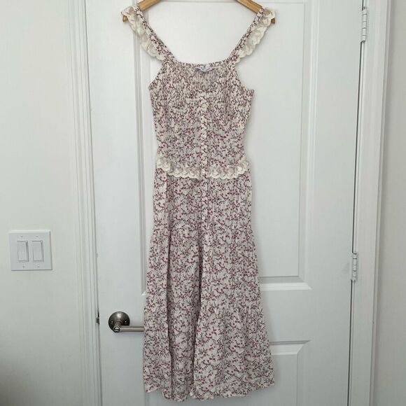 And Now This Women's Floral Tiered Lace-Trim Midi Dress Size M - Picture 2 of 5